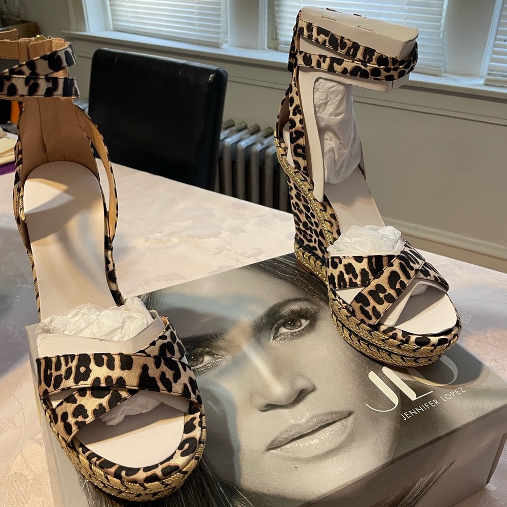 JLo Ondina Leopard Print, Wedge, High Heeled Sandals BRAND NEW